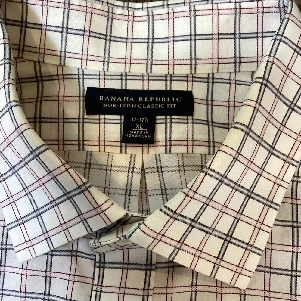 Banana Republic Non-Iron Classic Fit Plaid Cotton Dress Shirt XL 17/17-1/2 #282P